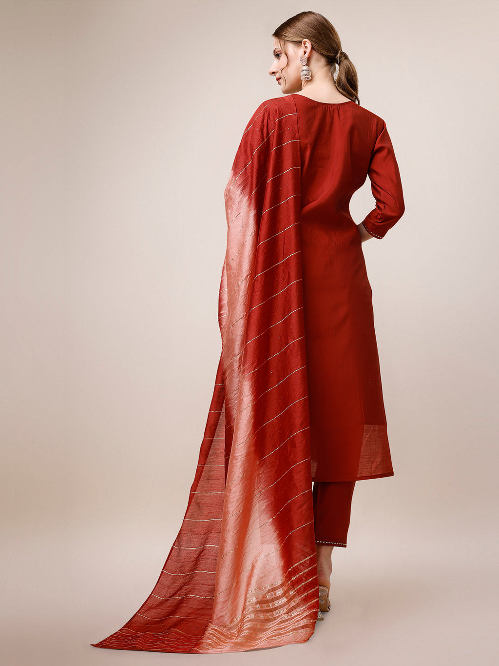 Embroidered Kurta With Pant & Dupatta, Multicolor - Hiral Fashion | Grocsy