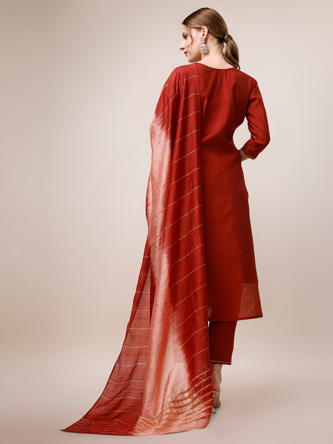 Embroidered Kurta With Pant & Dupatta, Multicolor - Hiral Fashion | Grocsy