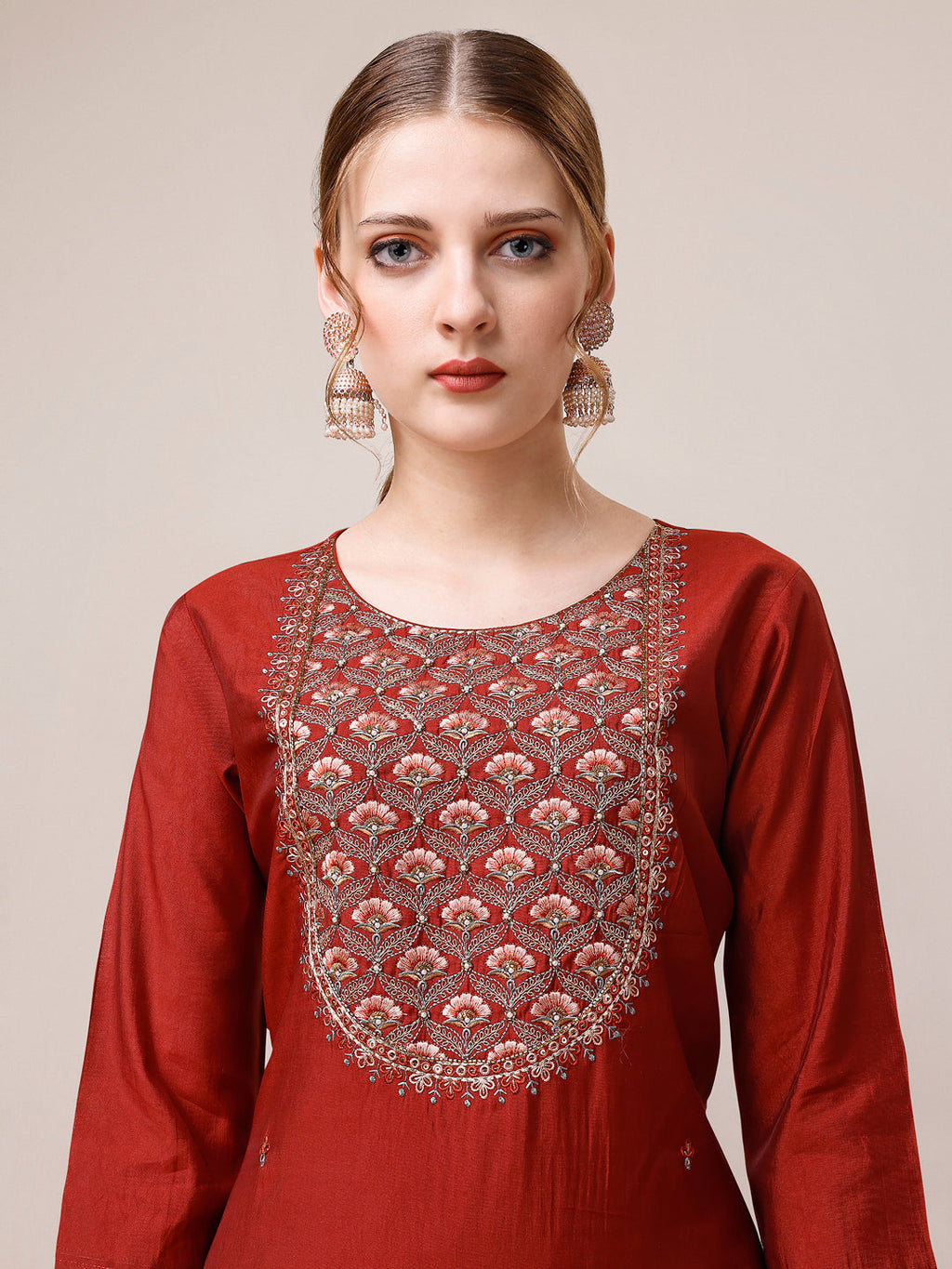 Embroidered Kurta With Pant & Dupatta, Multicolor - Hiral Fashion | Grocsy