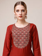 Embroidered Kurta With Pant & Dupatta, Multicolor - Hiral Fashion | Grocsy