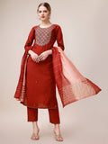 Embroidered Kurta With Pant & Dupatta, Multicolor - Hiral Fashion | Grocsy