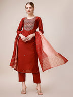 Embroidered Kurta With Pant & Dupatta, Multicolor - Hiral Fashion | Grocsy