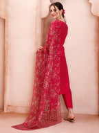 Embroidered Kurta With Pant And Dupatta Set, Multicolor - Hiral Fashion | Grocsy