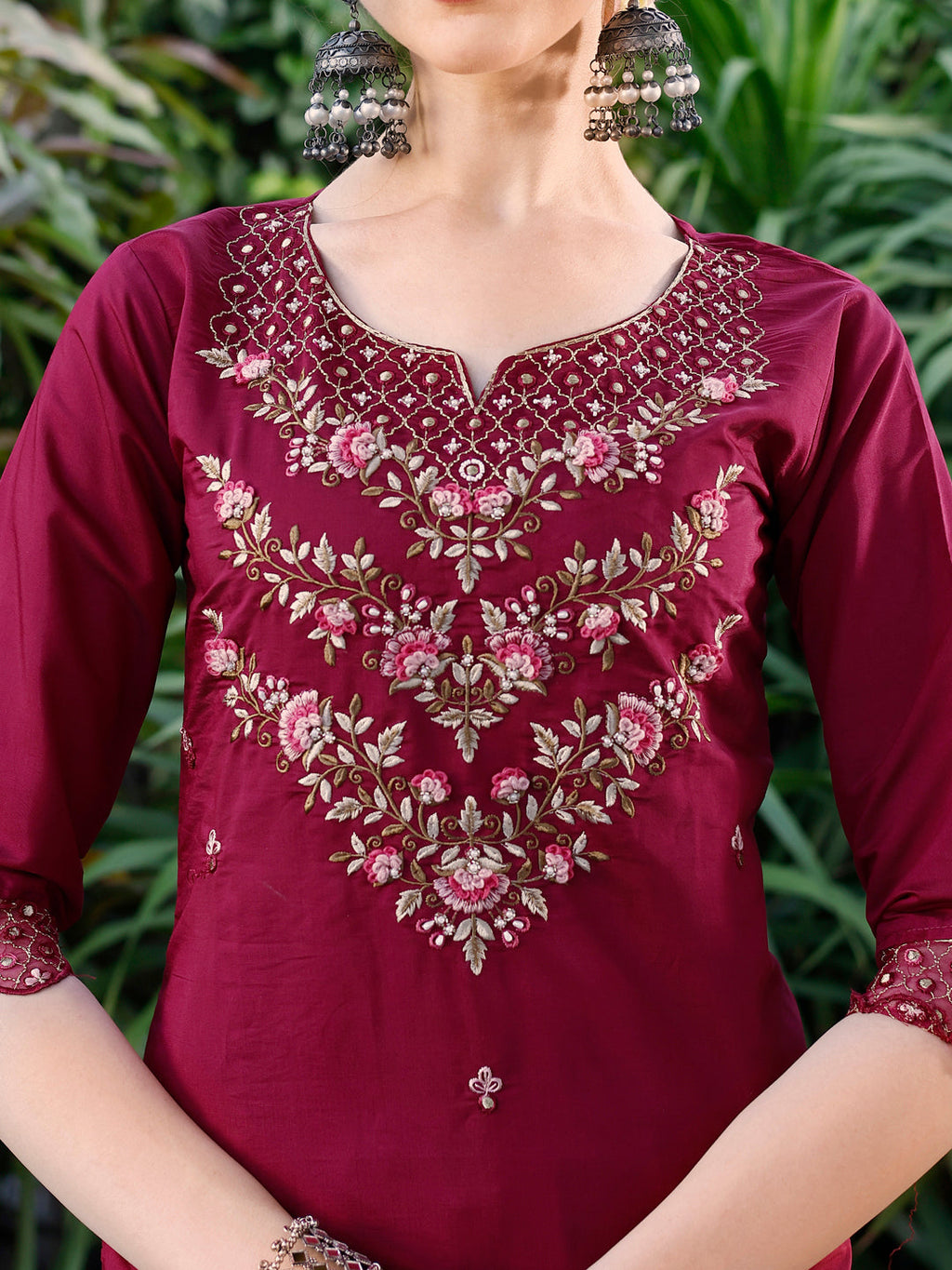 Hand Embroidered Kurta With Pant And Dupatta Set Premium, Multicolor - Hiral Fashion | Grocsy