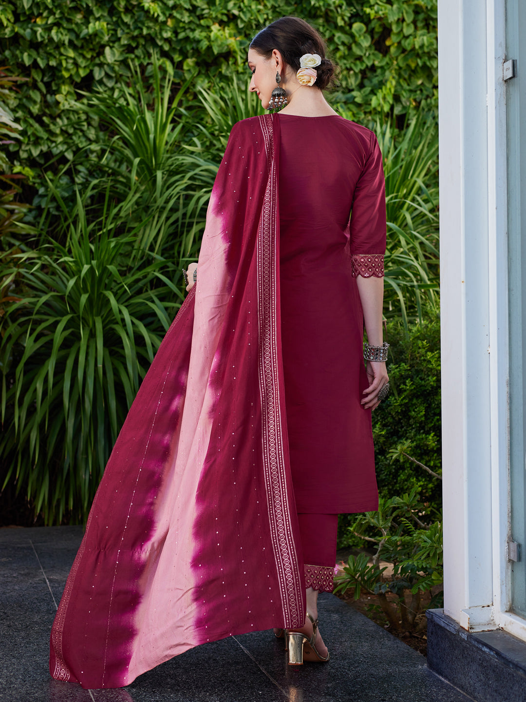 Hand Embroidered Kurta With Pant And Dupatta Set Premium, Multicolor - Hiral Fashion | Grocsy