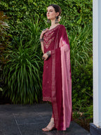 Hand Embroidered Kurta With Pant And Dupatta Set Premium, Multicolor - Hiral Fashion | Grocsy