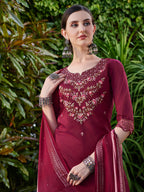 Hand Embroidered Kurta With Pant And Dupatta Set Premium, Multicolor - Hiral Fashion | Grocsy