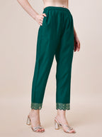 Hand Embroidered Chanderi Kurta With Pant And Dupatta Set Premium, Multicolor - Hiral Fashion | Grocsy