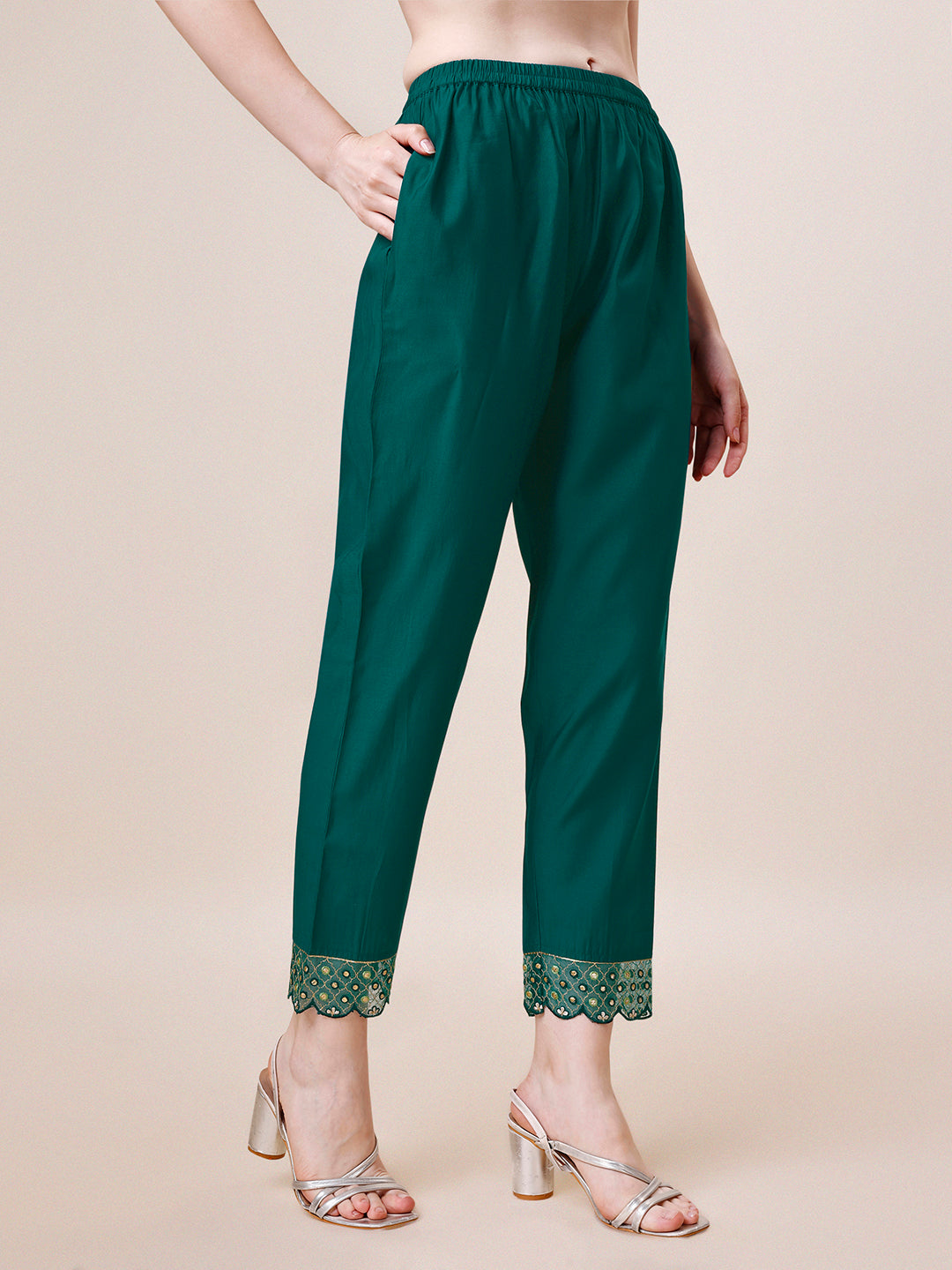 Hand Embroidered Chanderi Kurta With Pant And Dupatta Set Premium, Multicolor - Hiral Fashion | Grocsy