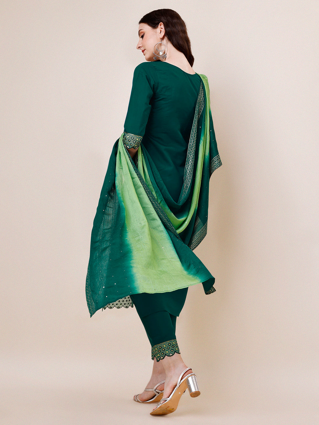 Hand Embroidered Chanderi Kurta With Pant And Dupatta Set Premium, Multicolor - Hiral Fashion | Grocsy