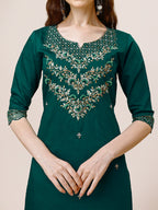 Hand Embroidered Chanderi Kurta With Pant And Dupatta Set Premium, Multicolor - Hiral Fashion | Grocsy