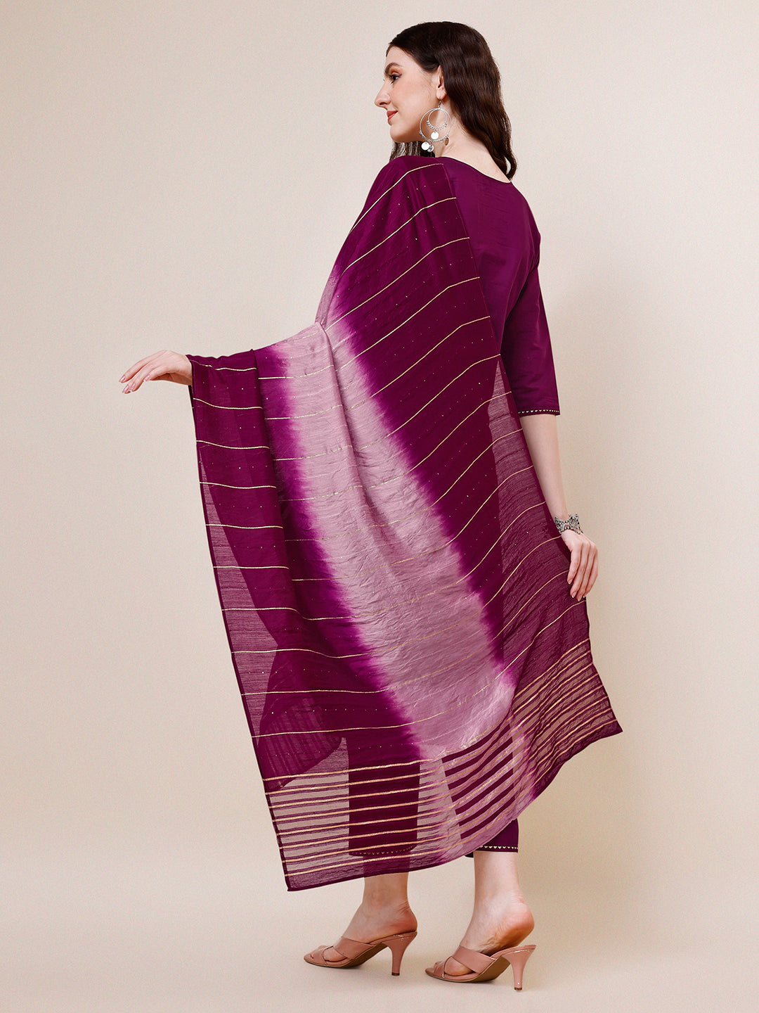 Hand Embroidered Kurta With Pant & Dupatta Set, Multicolor - Hiral Fashion | Grocsy