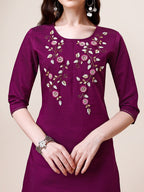 Hand Embroidered Kurta With Pant & Dupatta Set, Multicolor - Hiral Fashion | Grocsy