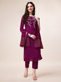 Hand Embroidered Kurta With Pant & Dupatta Set, Multicolor - Hiral Fashion | Grocsy