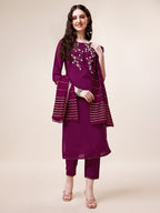 Hand Embroidered Kurta With Pant & Dupatta Set, Multicolor - Hiral Fashion | Grocsy