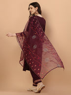 Embroidered Kurta With Pant & Embroidered Organza Dupatta, Multicolor - Hiral Fashion | Grocsy