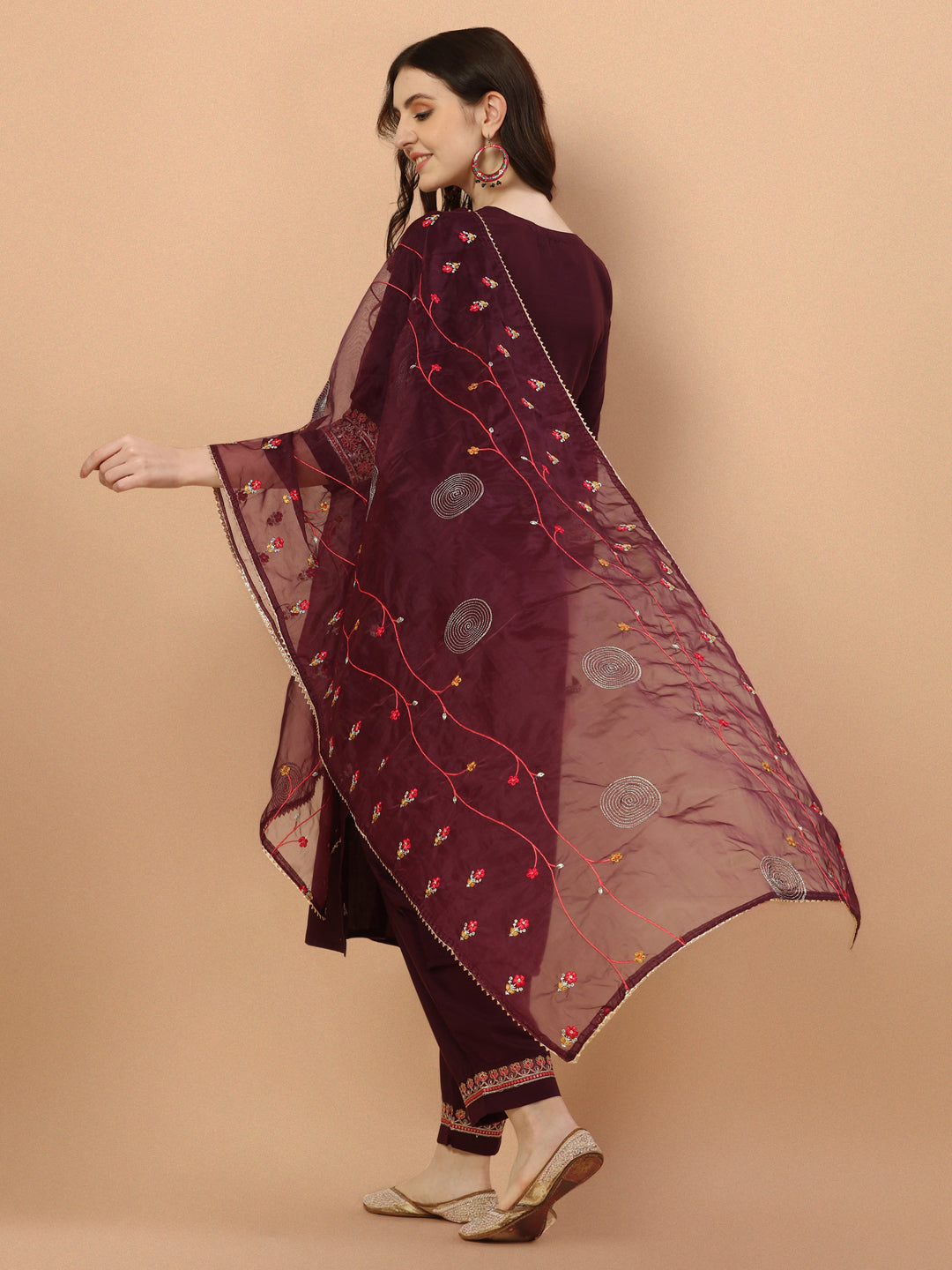 Embroidered Kurta With Pant & Embroidered Organza Dupatta, Multicolor - Hiral Fashion | Grocsy