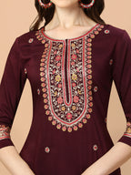 Embroidered Kurta With Pant & Embroidered Organza Dupatta, Multicolor - Hiral Fashion | Grocsy