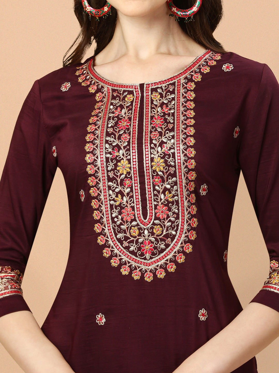 Embroidered Kurta With Pant & Embroidered Organza Dupatta, Multicolor - Hiral Fashion | Grocsy