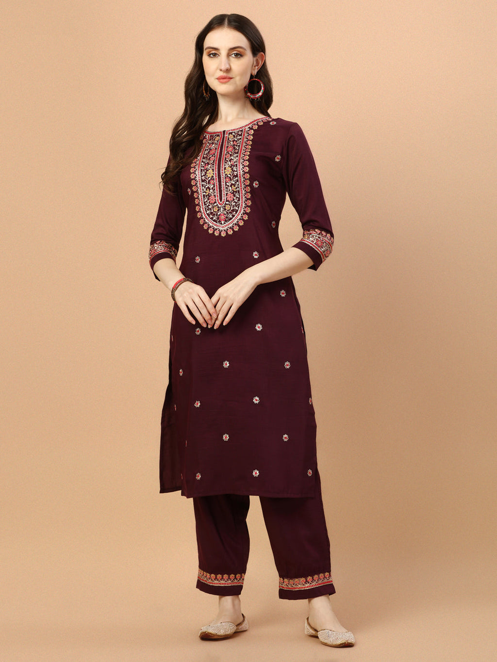 Embroidered Kurta With Pant & Embroidered Organza Dupatta, Multicolor - Hiral Fashion | Grocsy