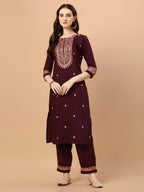 Embroidered Kurta With Pant & Embroidered Organza Dupatta, Multicolor - Hiral Fashion | Grocsy