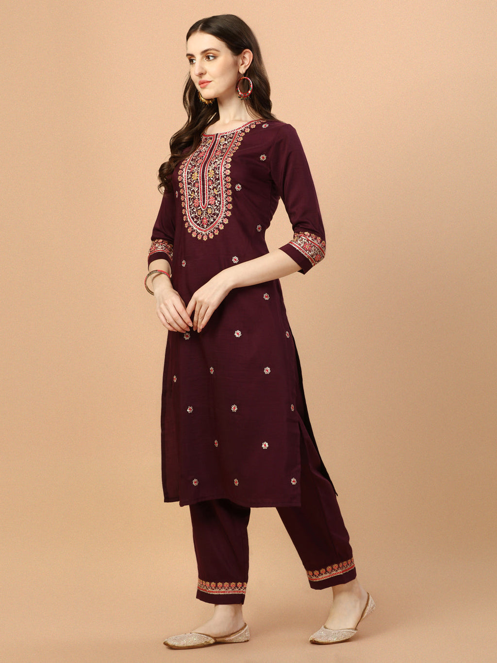 Embroidered Kurta With Pant & Embroidered Organza Dupatta, Multicolor - Hiral Fashion | Grocsy