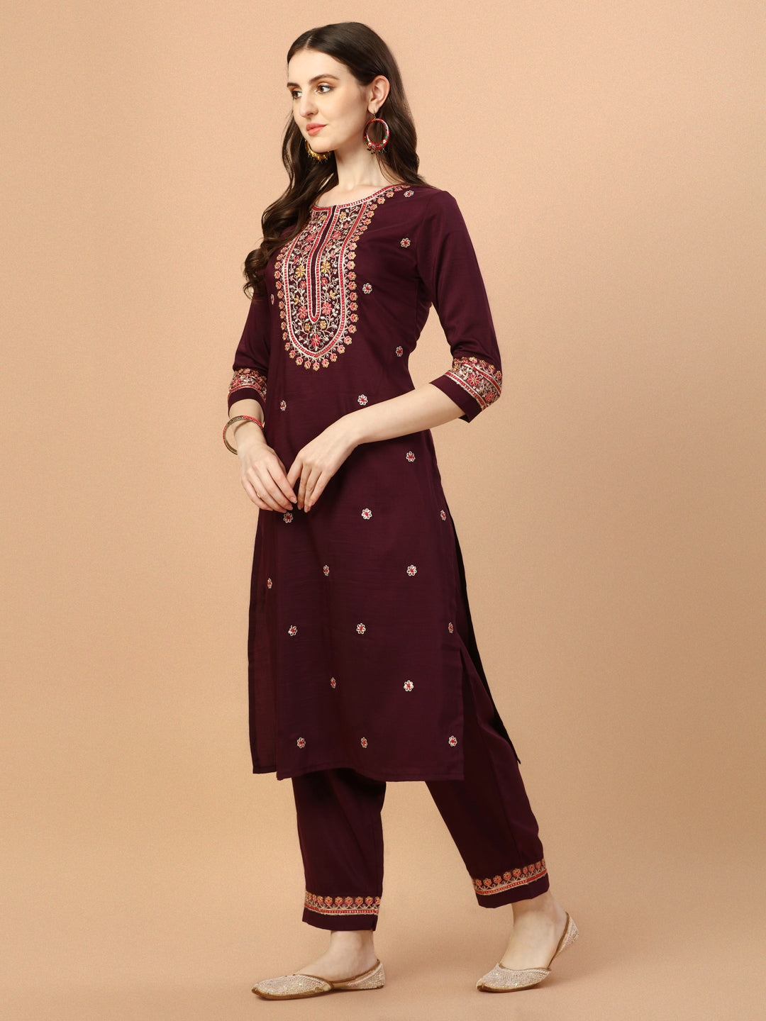 Embroidered Kurta With Pant & Embroidered Organza Dupatta, Multicolor - Hiral Fashion | Grocsy