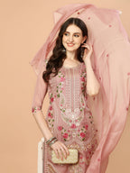 Embroidered Pakistani Kurta With Pant & Dupatta Set, Multicolor - Hiral Fashion | Grocsy