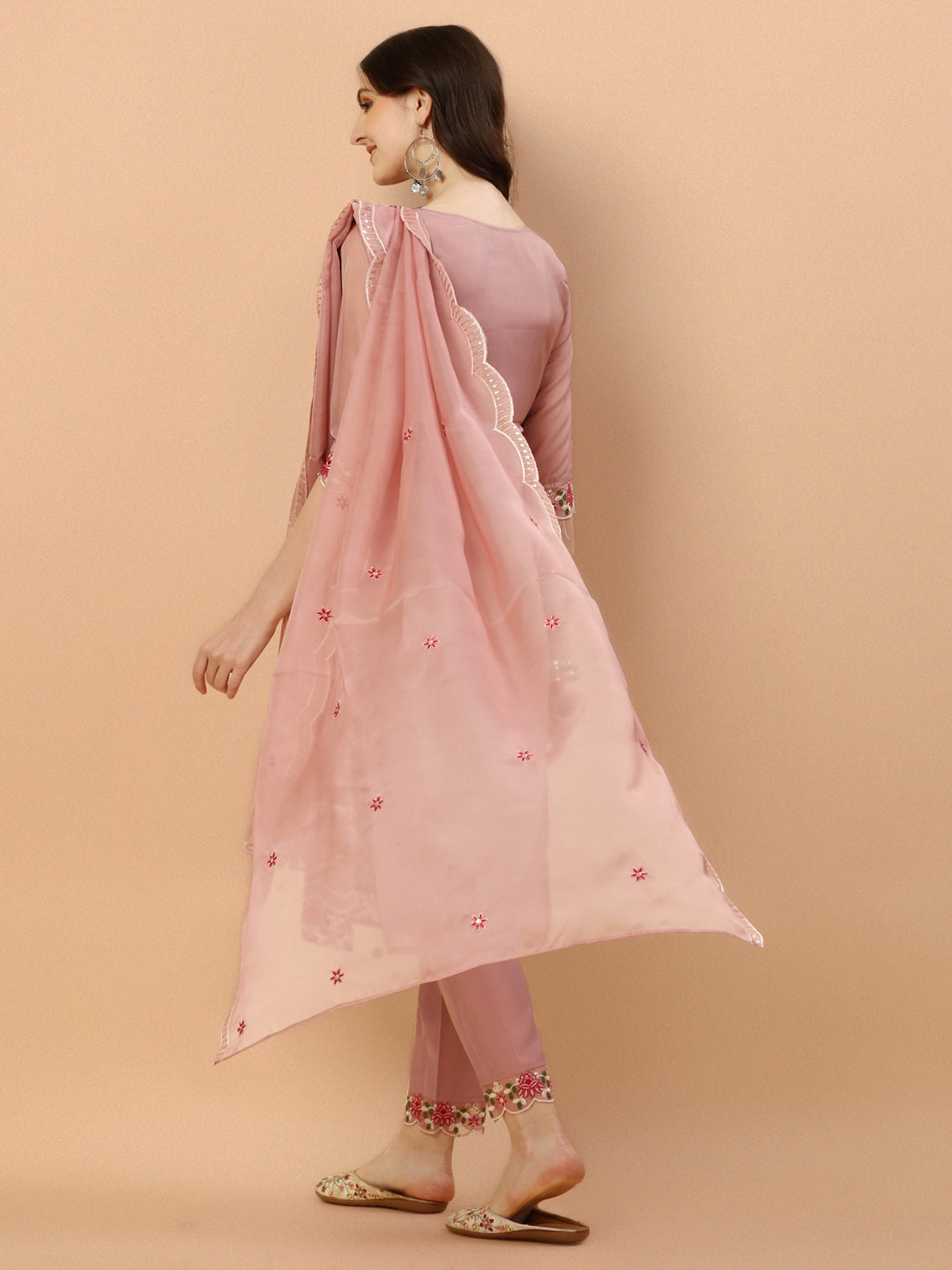 Embroidered Pakistani Kurta With Pant & Dupatta Set, Multicolor - Hiral Fashion | Grocsy