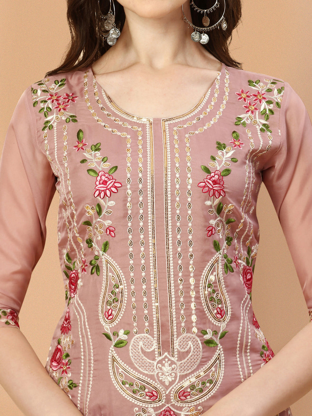Embroidered Pakistani Kurta With Pant & Dupatta Set, Multicolor - Hiral Fashion | Grocsy