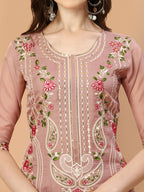 Embroidered Pakistani Kurta With Pant & Dupatta Set, Multicolor - Hiral Fashion | Grocsy