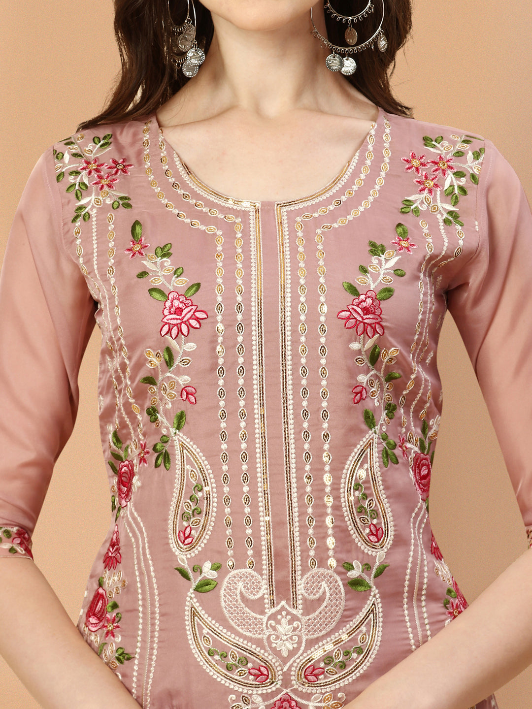 Embroidered Pakistani Kurta With Pant & Dupatta Set, Multicolor - Hiral Fashion | Grocsy