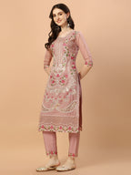 Embroidered Pakistani Kurta With Pant & Dupatta Set, Multicolor - Hiral Fashion | Grocsy