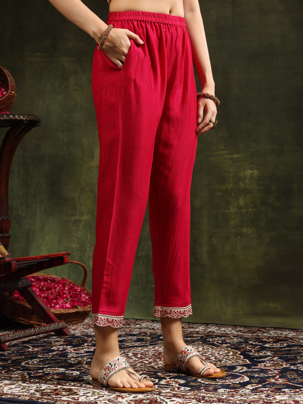 Sequined Embroidered Kurta With Pant & Embroidered Dupatta, Pink - Hiral Fashion | Grocsy