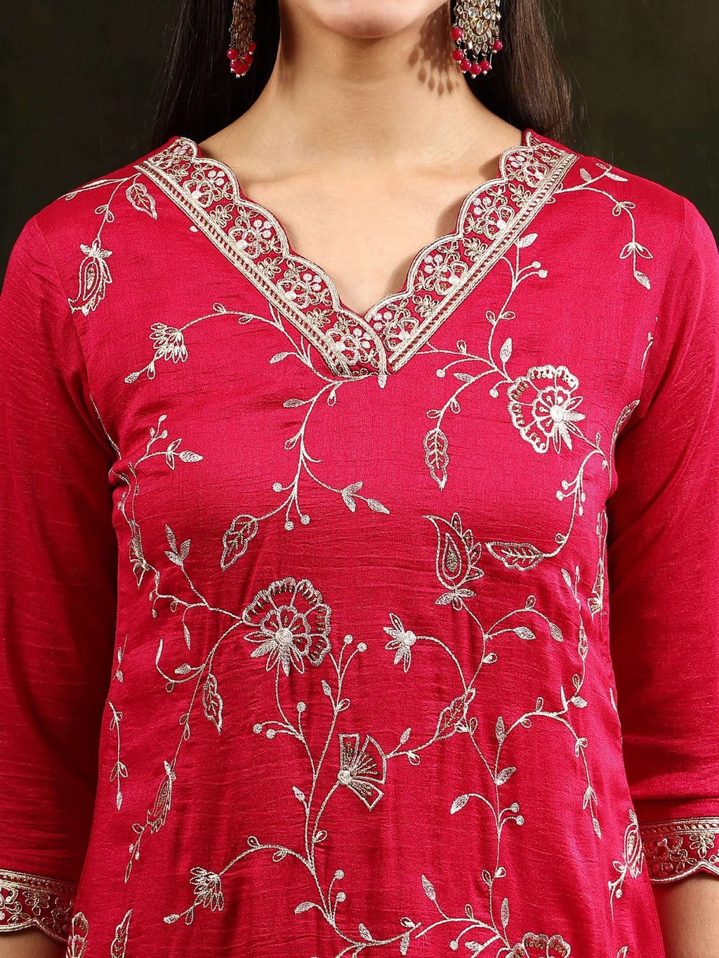 Sequined Embroidered Kurta With Pant & Embroidered Dupatta, Pink - Hiral Fashion | Grocsy