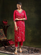 Sequined Embroidered Kurta With Pant & Embroidered Dupatta, Pink - Hiral Fashion | Grocsy