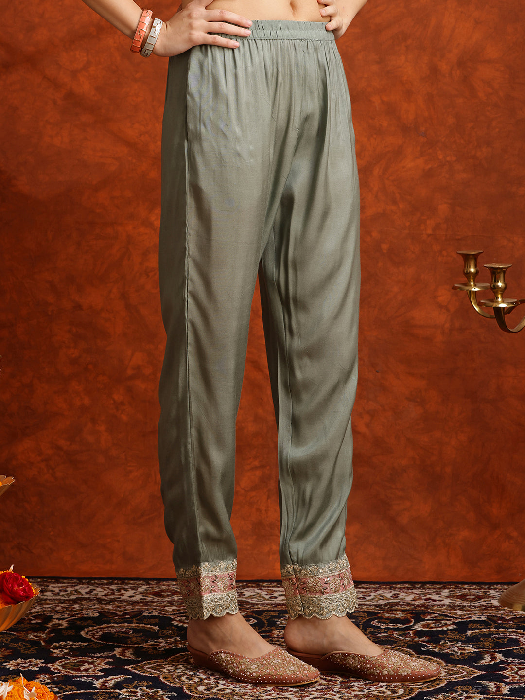 Pakistani Embroidered Kurta With Pant & Embroidered Dupatta, Green - Hiral Fashion | Grocsy