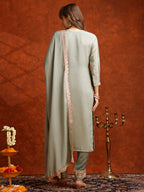 Pakistani Embroidered Kurta With Pant & Embroidered Dupatta, Green - Hiral Fashion | Grocsy