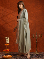 Pakistani Embroidered Kurta With Pant & Embroidered Dupatta, Green - Hiral Fashion | Grocsy