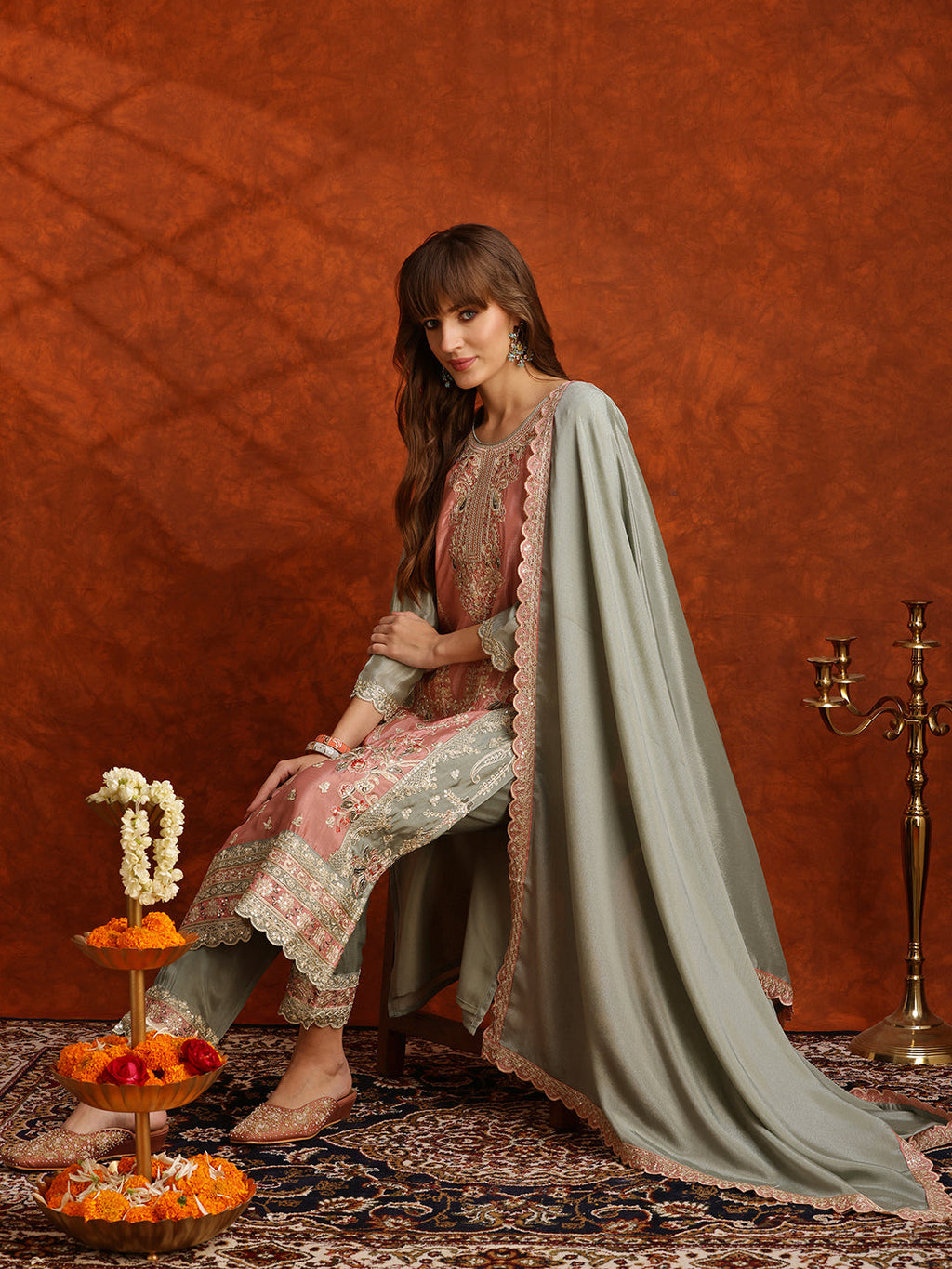 Pakistani Embroidered Kurta With Pant & Embroidered Dupatta, Green - Hiral Fashion | Grocsy