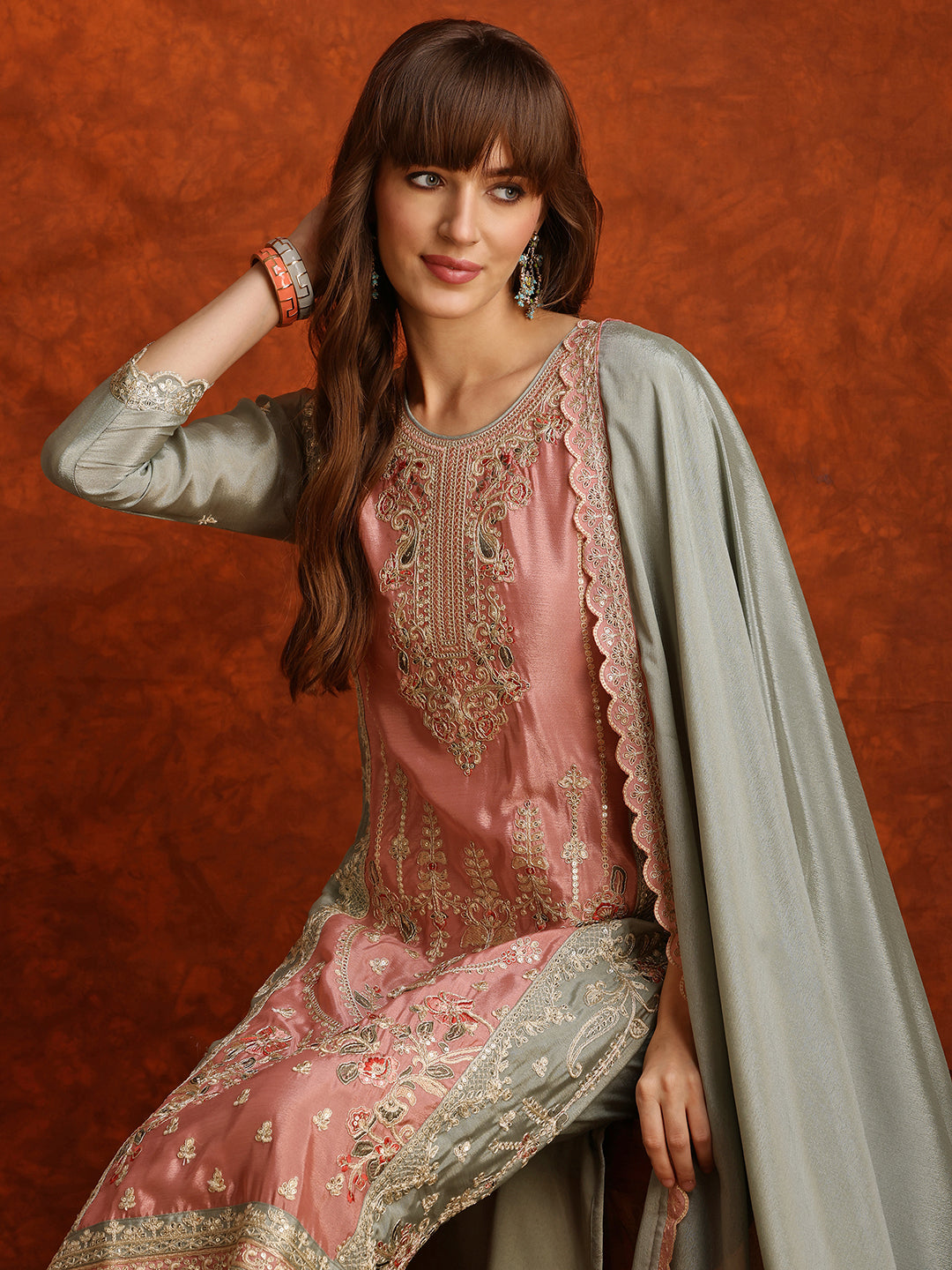 Pakistani Embroidered Kurta With Pant & Embroidered Dupatta, Green - Hiral Fashion | Grocsy