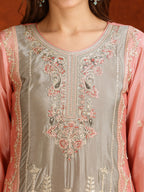 Pakistani Embroidered Kurta With Pant & Embroidered Dupatta, Pink - Hiral Fashion | Grocsy