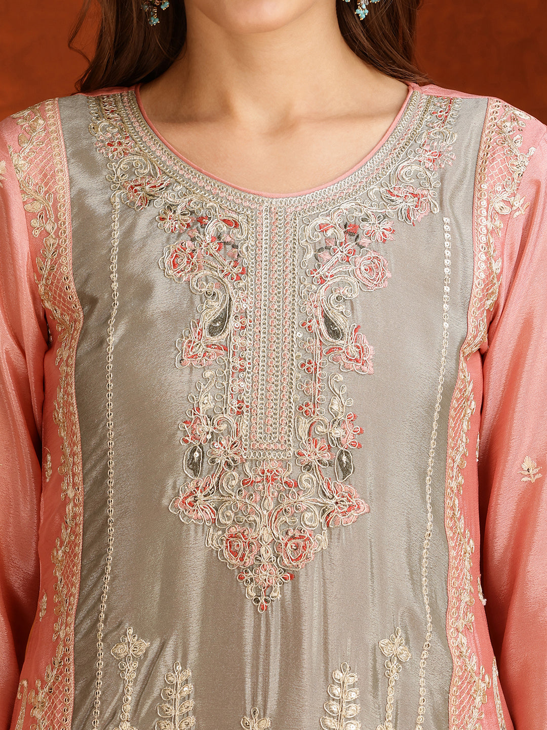 Pakistani Embroidered Kurta With Pant & Embroidered Dupatta, Pink - Hiral Fashion | Grocsy