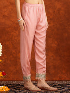 Pakistani Embroidered Kurta With Pant & Embroidered Dupatta, Pink - Hiral Fashion | Grocsy