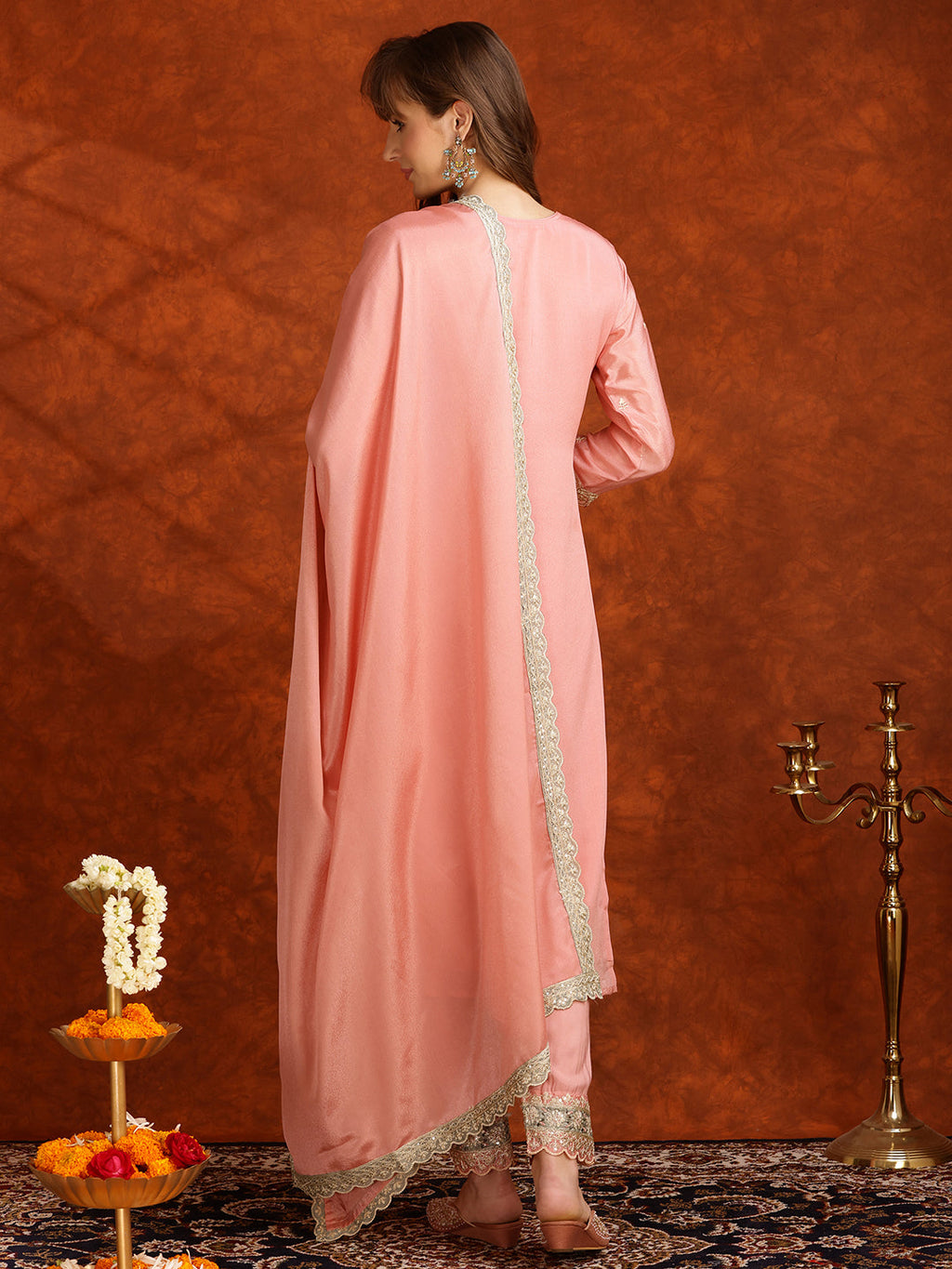 Pakistani Embroidered Kurta With Pant & Embroidered Dupatta, Pink - Hiral Fashion | Grocsy