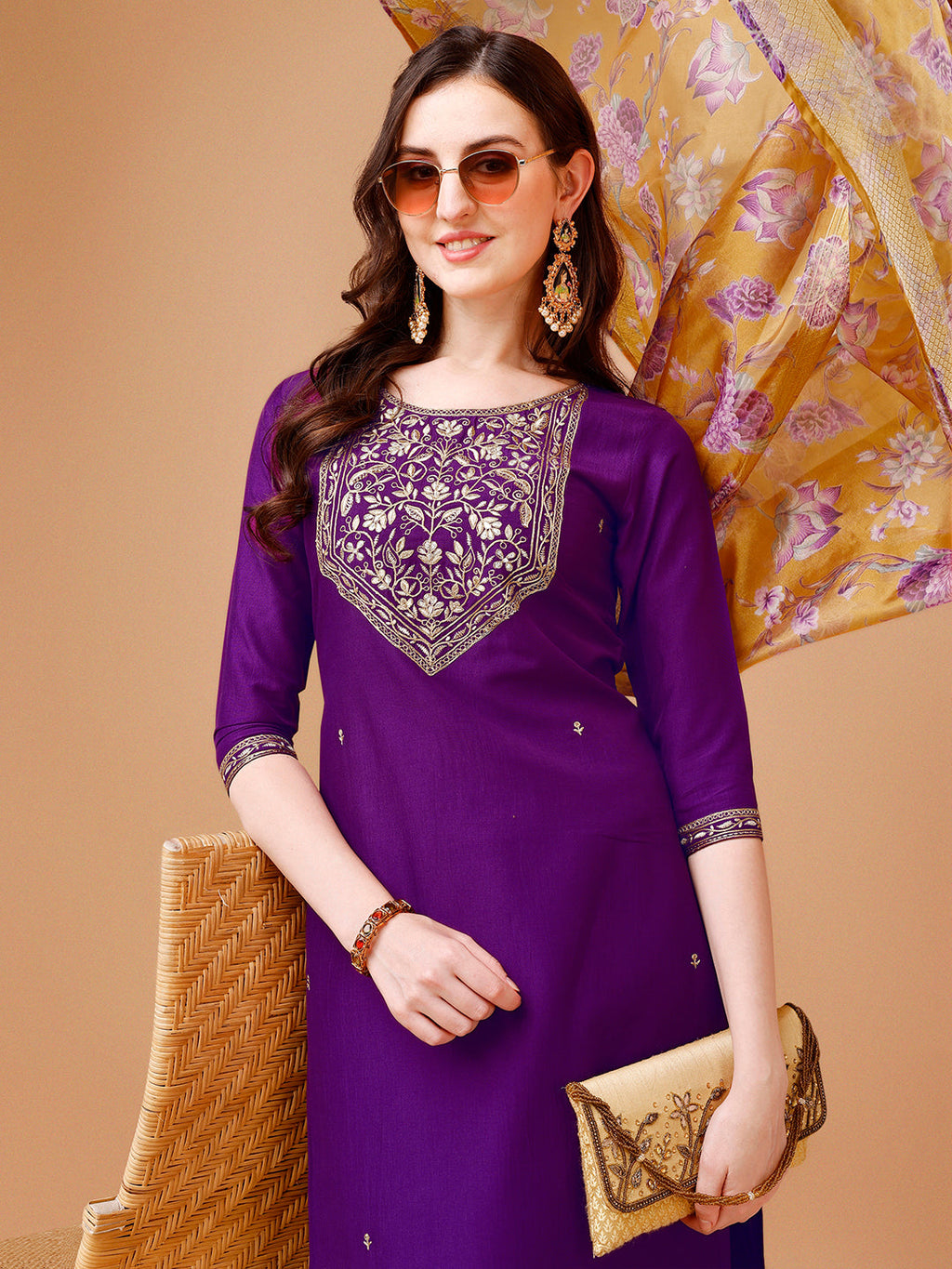 Embroidered Kurta With Pant & Printed Organza Dupatta Premium, Multicolor - Hiral Fashion | Grocsy