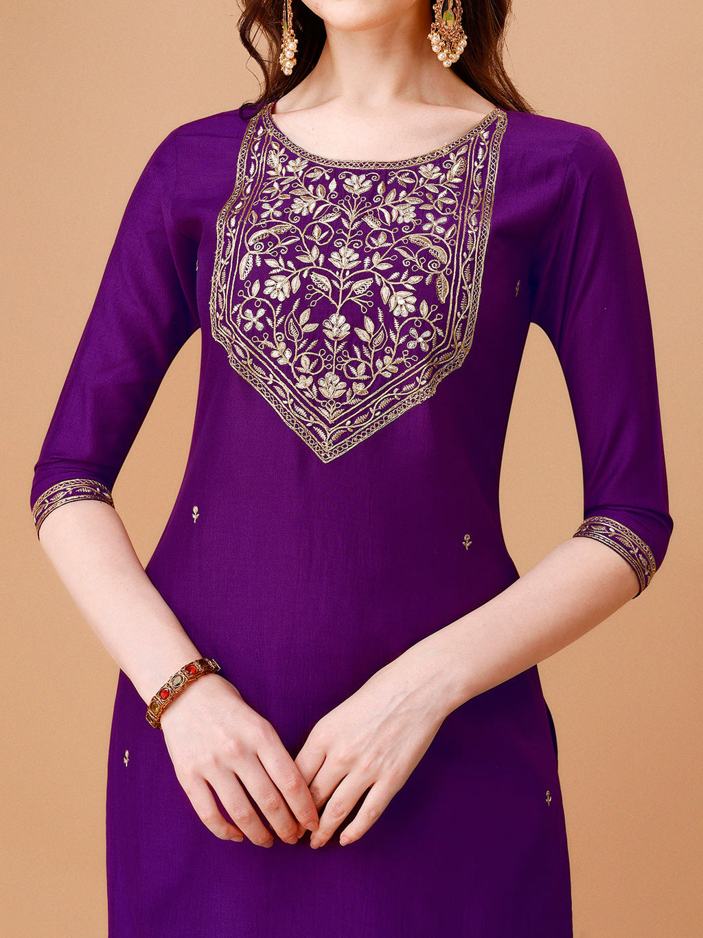 Embroidered Kurta With Pant & Printed Organza Dupatta Premium, Multicolor - Hiral Fashion | Grocsy