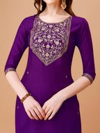Embroidered Kurta With Pant & Printed Organza Dupatta Premium, Multicolor - Hiral Fashion | Grocsy