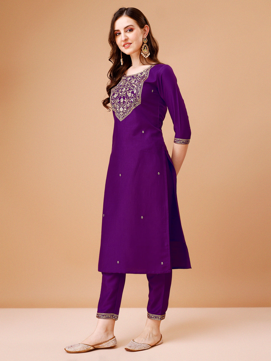 Embroidered Kurta With Pant & Printed Organza Dupatta Premium, Multicolor - Hiral Fashion | Grocsy