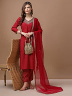 Embroidered & Bandhani Printed Kurta With Pant & Embroidered Dupatta Premium, Multicolor - Hiral Fashion | Grocsy